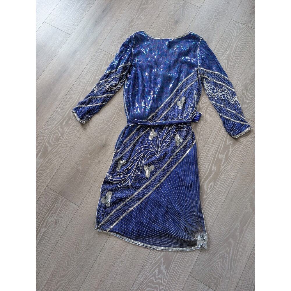 Vintage 80s 90s JUHI 100% Pure Silk Hand Beaded Sequin Cocktail Dress - Size S